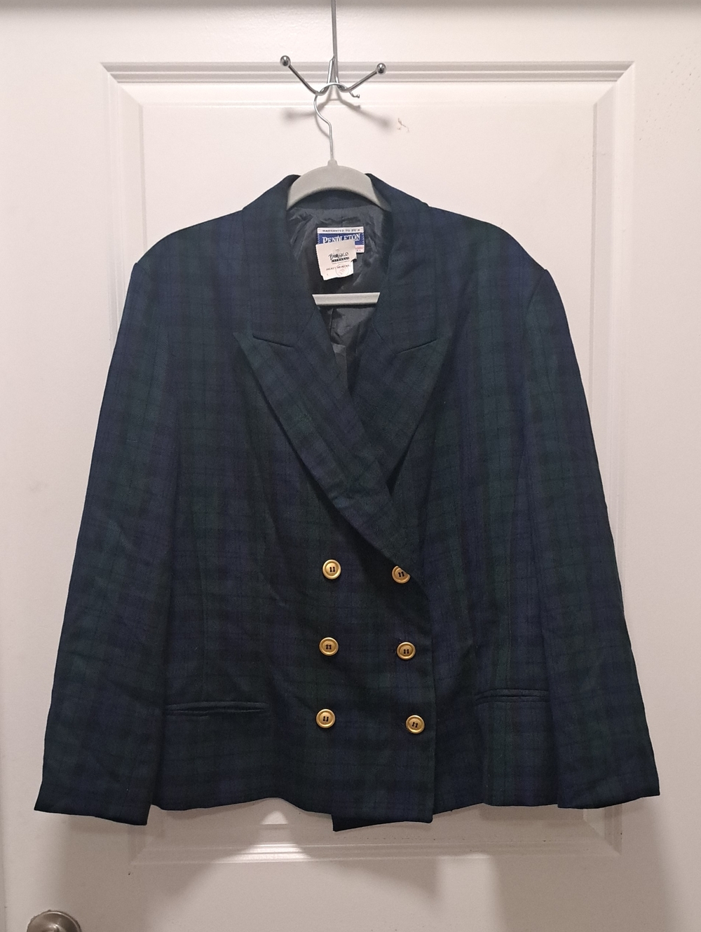 Vintage Pendleton Navy and Green Plaid Double-Breasted Blazer